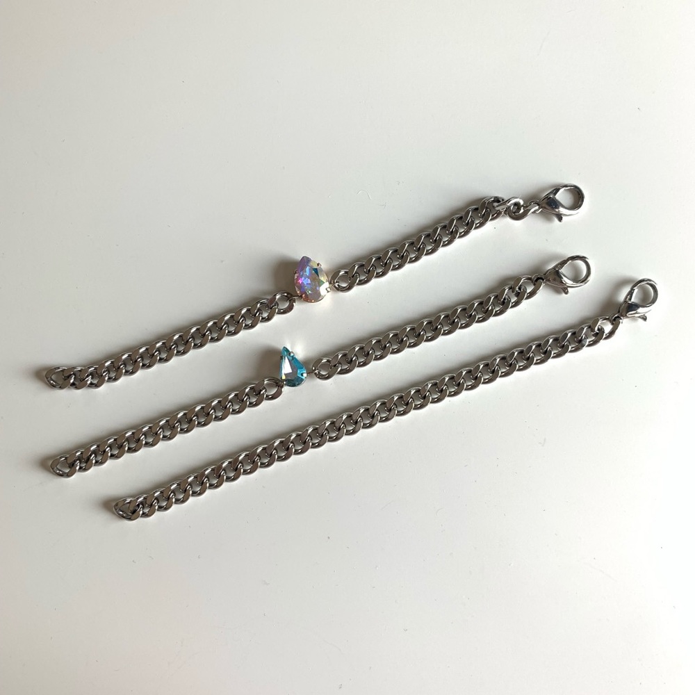 C&C LUXURY Bundle 3 Crystal Chain Bracelets Silver